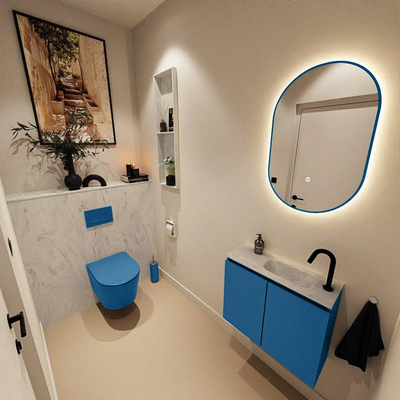 MONDIAZ TURE-DLUX Meuble toilette - 60cm - Jeans - EDEN - vasque Opalo - position droite - 1 trou de robinet