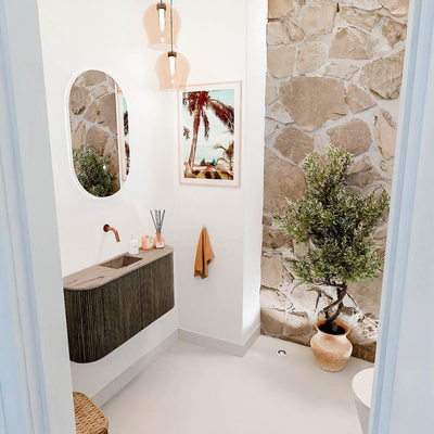 Mondiaz JOYA-DLUX 83.2cm toiletmeubel - ronding links en rechts kleur Shadow - Wastafel FAYE positie Midden Zonder kraangat kleur Arena.