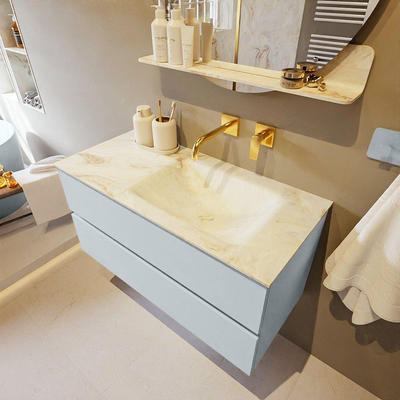 Mondiaz VICA-DLUX ensemble de meuble de salle de bain - 100cm - meuble sous-vasque argile - 2 tiroirs - lavabo encastré nuage droite - sans trous de robinet - version haute 60cm - frape