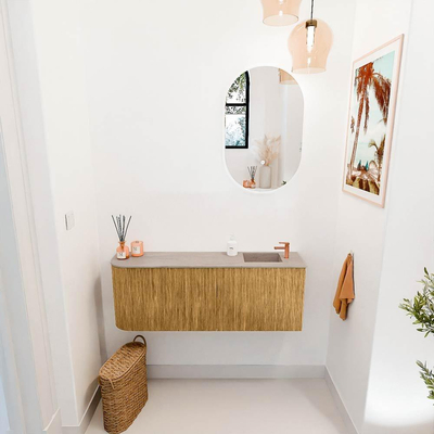Mondiaz JOYA-DLUX Meuble de toilette - arrondi gauche couleur Chêne - Vasque FAYE position Droite 1 trou de robinet couleur Saba