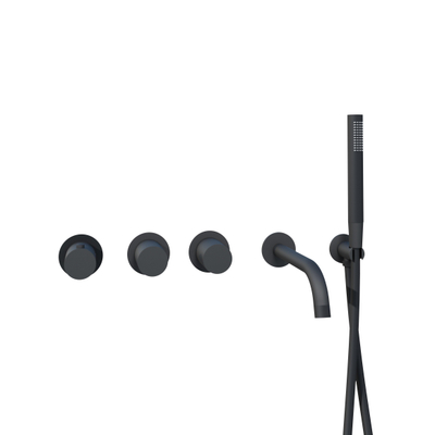 Fortifura Nebbio Badcombinatie-set - thermostaatkraan - wandaansluitbocht met handdouchehouder - metalen doucheslang - staaf handdouche - uitloop - mat zwart