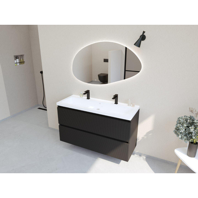 HR badmeubelen Infinity XXL 3D Ensemble meuble de salle de bains - 120 cm - 1 lavabo en céramique djazz blanc - 2 trous de robinet - 2 tiroirs - noir mat