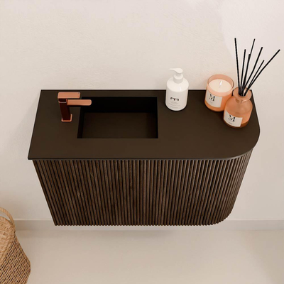 Mondiaz JOYA 61.6cm meuble de toilette - arrondi droit couleur Walnut - Lavabo FAYE position Gauche 1 trou de robinet couleur Urban.