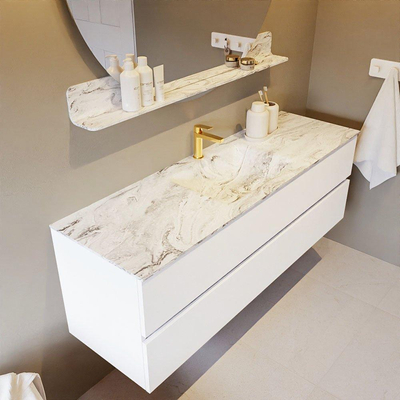 Mondiaz VICA-DLUX Ensemble de meuble de salle de bain - 150cm - meuble sous-vasque talc - 2 tiroirs - lavabo encastrée cloud milieu - 1 trou de robinet - version haute de 60cm - glace