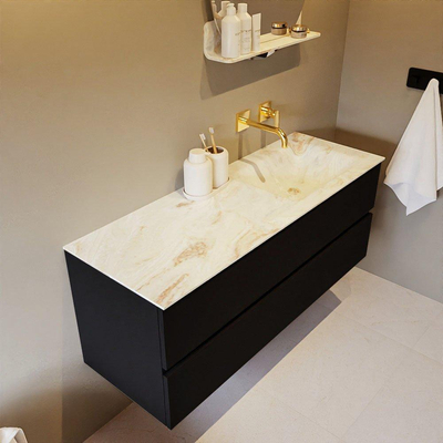 MONDIAZ VICA-DLUX Ensemble meuble de salle de bains - 130cm - sous-meuble urban - 2 tiroirs - lavabo encastré cloud à droite - sans trous de robinet - version haute 60cm - frape