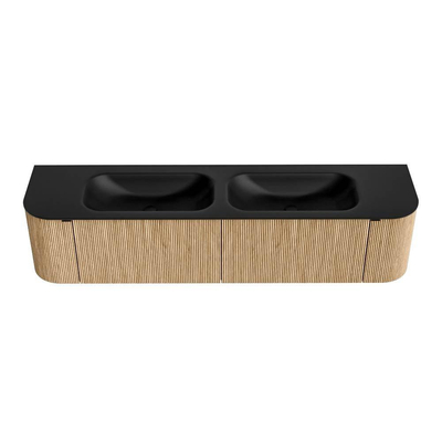 MONDIAZ KURVE 190cm badmeubel met module 25 Len R kleur Oak met 2 lades en 2 deuren. Wastafel BIG SMALL dubbel 2 kraangaten Urban.
