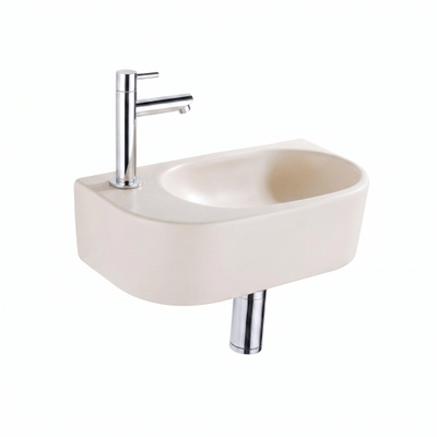 QeramiQ Fuente Lavabo pour WC - 38x18.5x9 cm - ceramique - trou de robinet de Lavabo pour WC a gauche - robinet de Lavabo pour WC chrome - siphon bas - bonde - lin