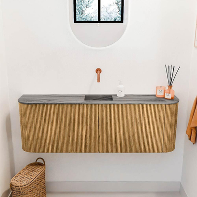 Mondiaz JOYA-DLUX Meuble de salle de bains 123,2cm - arrondis gauche et droite couleur Chêne - Vasque FAYE position Milieu Sans trou de robinet couleur Sombra