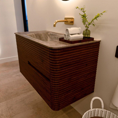 Mondiaz CIRO-DLUX Ensemble de meuble de salle de bains - 90x45x50cm - Plan de toilette en solid surface Oza - 1 vasque au centre - sans trous de robinetterie - 2 tiroirs - Ruby