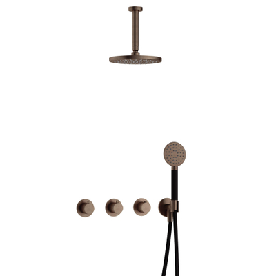 Hotbath Cobber IBS70 Regendoucheset - inbouw - 15cm plafondarm - 20cm ronde hoofddouche - 3 standen handdouche - messing verouderd koper (goud)