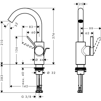 Hansgrohe Zesis S Wastafelmengkraan - 21cm - eengreeps - coolstart - draaibare uitloop - trekwaste - mat zwart