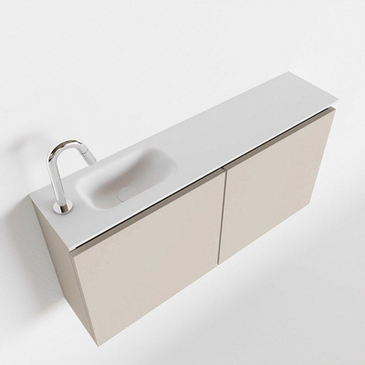 MONDIAZ TURE Toiletmeubel 100x23x50cm met 1 kraangaten 2 deuren linen mat Wastafel Eden links Solid Surface Wit