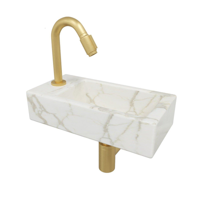 Wiesbaden Mini-Rhea fonteinset – 36x18x9 cm – keramiek wit – kraangat links – geborsteld gouden kraan