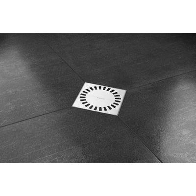 Easy Drain Aqua Compact siphon de sol avec corps de siphon en ABS grille inox et sortie latérale 15x15cm profondeur d’encastrement 60mm incl. sortie réglable Ø50/Ø40m