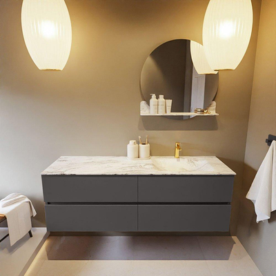 Mondiaz VICA-DLUX ensemble de meuble de salle de bain - 150cm - meuble sous-vasque gris foncé - 4 tiroirs - lavabo encastré cloud droite - 1 trou de robinet - version haute de 60cm - glace