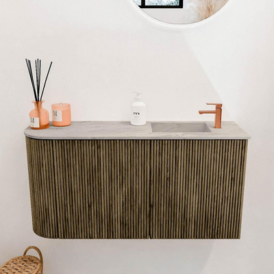 Mondiaz JOYA-DLUX Meuble de toilette 81,6cm - arrondi gauche couleur Dusk - Lavabo FAYE position Droite 1 trou de robinet couleur Glace