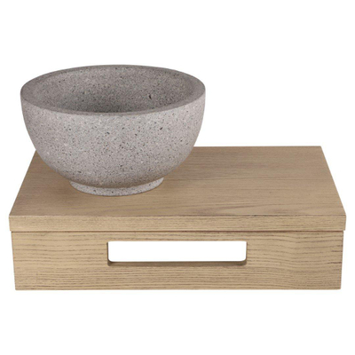 Differnz fontein – 40x21x10 cm – terrazzo grijs fijn – zonder kraan – licht eiken plateau