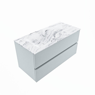 MONDIAZ VICA-DLUX Badkamermeubelset - 100cm - onderkast clay- 2 lades - inbouw wastafel cloud links - zonder kraangaten - 60cm hoge versie - glace