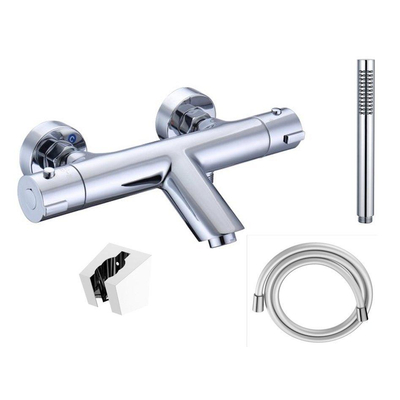 FugaFlow Efficiente Robinet thermostatique bain/douche Sobrado - douchette à main et support - incl. flexible de douche - chrome