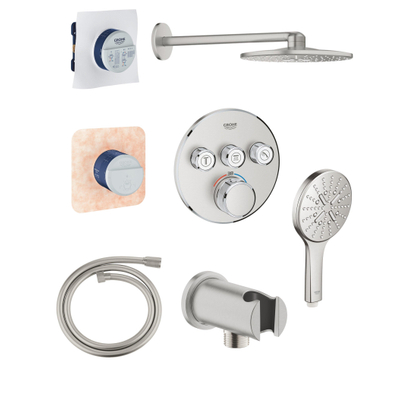 Grohe Grohtherm Ensemble de douche de tête encastré - douche de tête ronde - douchette ronde - supersteel