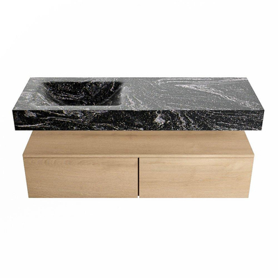 MONDIAZ ALAN - DLUX Badkamermeubelset - 130cm - onderkast - Washed Oak - 2 lades - vrijhangende wastafel - wasbak links - 0 kraangaten - Lava