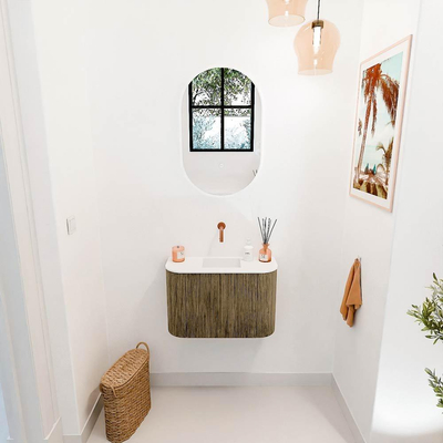 Mondiaz JOYA 63.2cm toiletmeubel - ronding links en rechts kleur Dusk - Wastafel FAYE positie Midden Zonder kraangat kleur Talc.