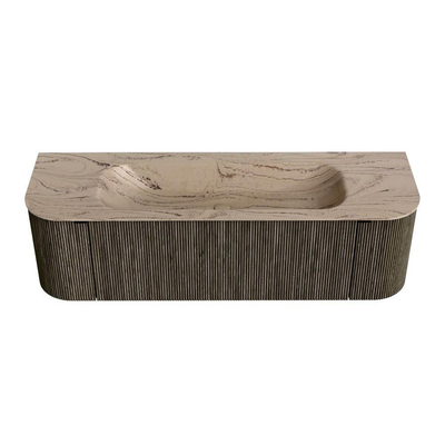 MONDIAZ KURVE-DLUX Meuble de salle de bains 150cm arrondi Gauche + Droite couleur Shadow avec 1 tiroir et 2 portes. Lavabo BIG MEDIUM Central 1 trou de robinet Arena.
