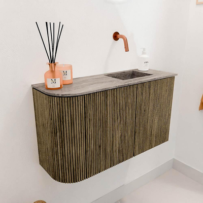 Mondiaz JOYA-DLUX 71.6cm toiletmeubel - ronding links kleur Dusk - Wastafel FAYE positie Rechts Zonder kraangat kleur Oza.