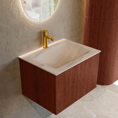 MONDIAZ KURVE-DLUX 60cm badmeubel kleur Ruby met 1 lade en 0 deuren. Wastafel CLOUD Midden 1 kraangat Meli.