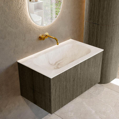 Mondiaz KURVE-DLUX Badkamermeubelset - 80x46x40cm - 1 lade - wastafel solid surface - midden - zonder kraangat - Shadow