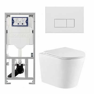 QeramiQ Dely Pack WC - 36.3x51.7cm - à fond creux - sans bride - réservoir WC attenant Geberit UP320 - abattant WC à fermeture douce - plan de couverture blanc mat - boutons rectangulaires - blanc brillant