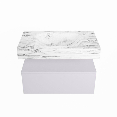 Mondiaz ALAN-DLUX Ensemble de meuble - 80cm - meuble Cale mat - 1 tiroir - Lavabo Cloud Glace suspendu - vasque Centre - 0 trous de robinet