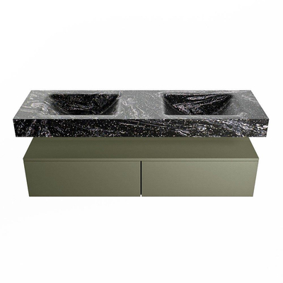 Mondiaz ALAN-DLUX Ensemble de meuble - 150cm - meuble Army mat - 2 tiroirs - Lavabo Cloud Lava suspendu - vasque Gauche et droite - 2 trous de robinet