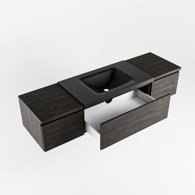 MONDIAZ BUKLA 160cm badmeubel met module 40 kleur Dark Brown met 3 lades. Wastafel CLOUD midden 1 kraangat kleur Urban.