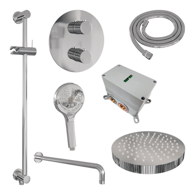 BRAUER Stripe Thermostatische Inbouw Regendouche - 3-weg - rond - SET 47 - 25cm douchekop - gebogen muurarm - 3-standen handdouche - doucheslang - geïntegreerde glijstang - chroom