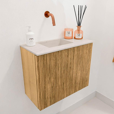 Mondiaz JOYA-DLUX Meuble de salle de bains 50cm - couleur Oak - Vasque FAYE position Gauche Sans trou de robinet couleur Meli.