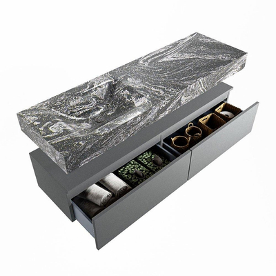 Mondiaz ALAN-DLUX Ensemble de meuble - 150cm - meuble Plata mat - 2 tiroirs - Lavabo Cloud Lava suspendu - vasque Gauche - 1 trou de robinet