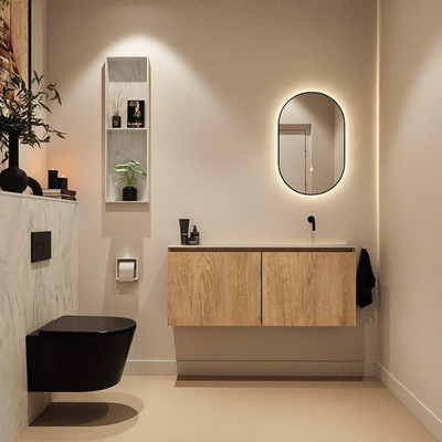 MONDIAZ TURE-DLUX meuble de toilettes 120 cm Washed Oak. Lavabo EDEN Opalo position à droite. Sans trou de robinet.