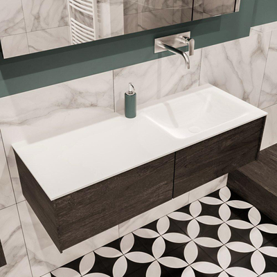 MONDIAZ LUSH Ensemble de meuble salle de bain - 120cm - 2 tiroirs - lavabo cloud - vasque à droite - 0 trous de robinet - marron foncé