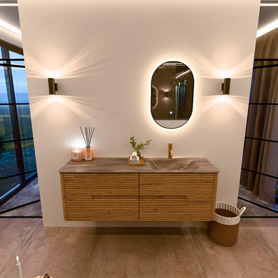 Mondiaz CIRO-DLUX Badkamermeubelset - 150x45x50cm - Solid surface wastafel Oza - 1 wasbak Rechts - 1 kraangat - 4 lades - Oak