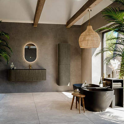 Mondiaz KURVE Ensemble de meuble salle de bain - 135x46x40cm - 1 tiroir - 1 porte - lavabo en solid surface - droite - 1 trou de robinet - Shadow