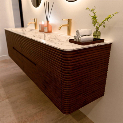 Mondiaz CIRO-DLUX Badkamermeubelset - 190x45x50cm - Solid surface wastafel Glace - 2 wasbak Dubbel - 2 kraangaten - 4 lades - Ruby