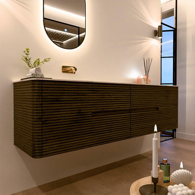 Mondiaz CIRO-DLUX Ensemble de meubles de salle de bains - 180x45x50cm - lavabo Solid surface Ostra - 1 vasque à gauche - sans trous de robinet - 4 tiroirs - Shadow