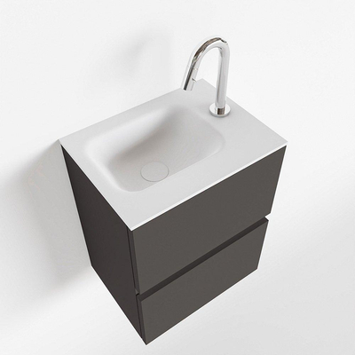 MONDIAZ ADA Toiletmeubel - 40x30x50cm - 1 kraangat - 2 lades - dark grey mat - wasbak rechts - Solid surface - Wit
