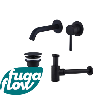 FugaFlow Eccelente Sobrado Badkamer Slim Wastafelkraanset - inbouw wastafelkraan - always open plug - verlaagde design sifon - Mat zwart