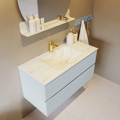 Mondiaz VICA-DLUX Ensemble de meuble de salle de bain - 100cm - meuble sous-vasque argile - 2 tiroirs - lavabo encastré nuage milieu - 1 trou de robinet - version haute 60cm - opalo