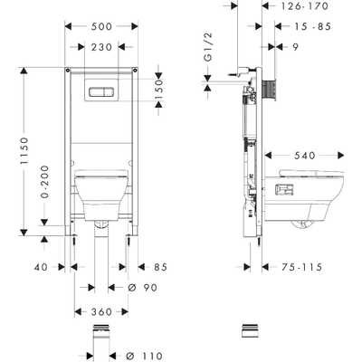 Hansgrohe Ensemble WC complet avec réservoir encastré iFrame Universal, plaque de commande iFrame Original Q et GladeLake S blanc