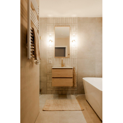 INK Meuble sous-lavabo - 60x45x52cm - 2 tiroirs - sans poignées - listel en bois - MFC Chêne ivoire