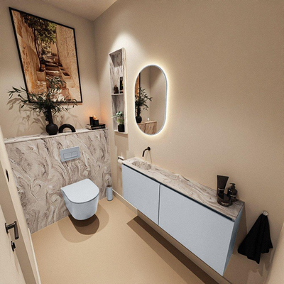 MONDIAZ TURE-DLUX meuble WC 120 cm Clay. Lavabo EDEN Glace position gauche. Sans trou de robinet.