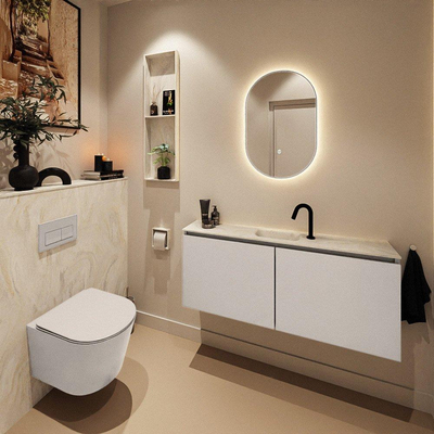 MONDIAZ TURE-DLUX meuble de toilettes 120 cm Linen. Lavabo EDEN Ostra position milieu. Avec 1 trou de robinet.